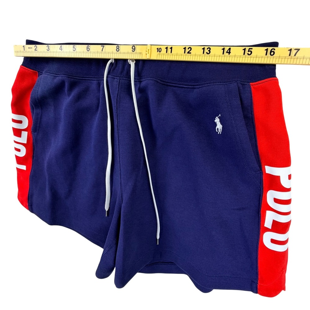 Polo Ralph Lauren Sweat Shorts Men Large Blue Red Striped White Pony Lounge 5" - Picture 6 of 12